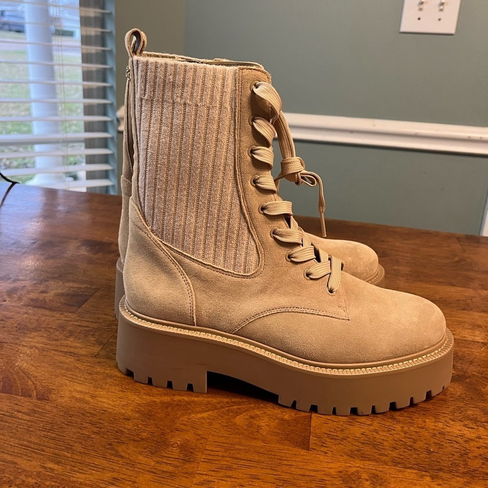 New Sam Edelman Evina Combat Platform Boot Sesame Suede size 8 - Picture 3 of 10
